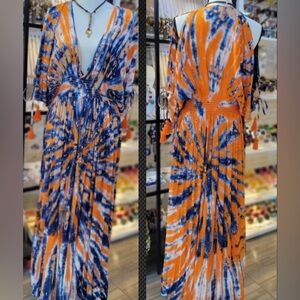 Zury Vibrant Orange and Blue Tie-Dye Maxi Dress